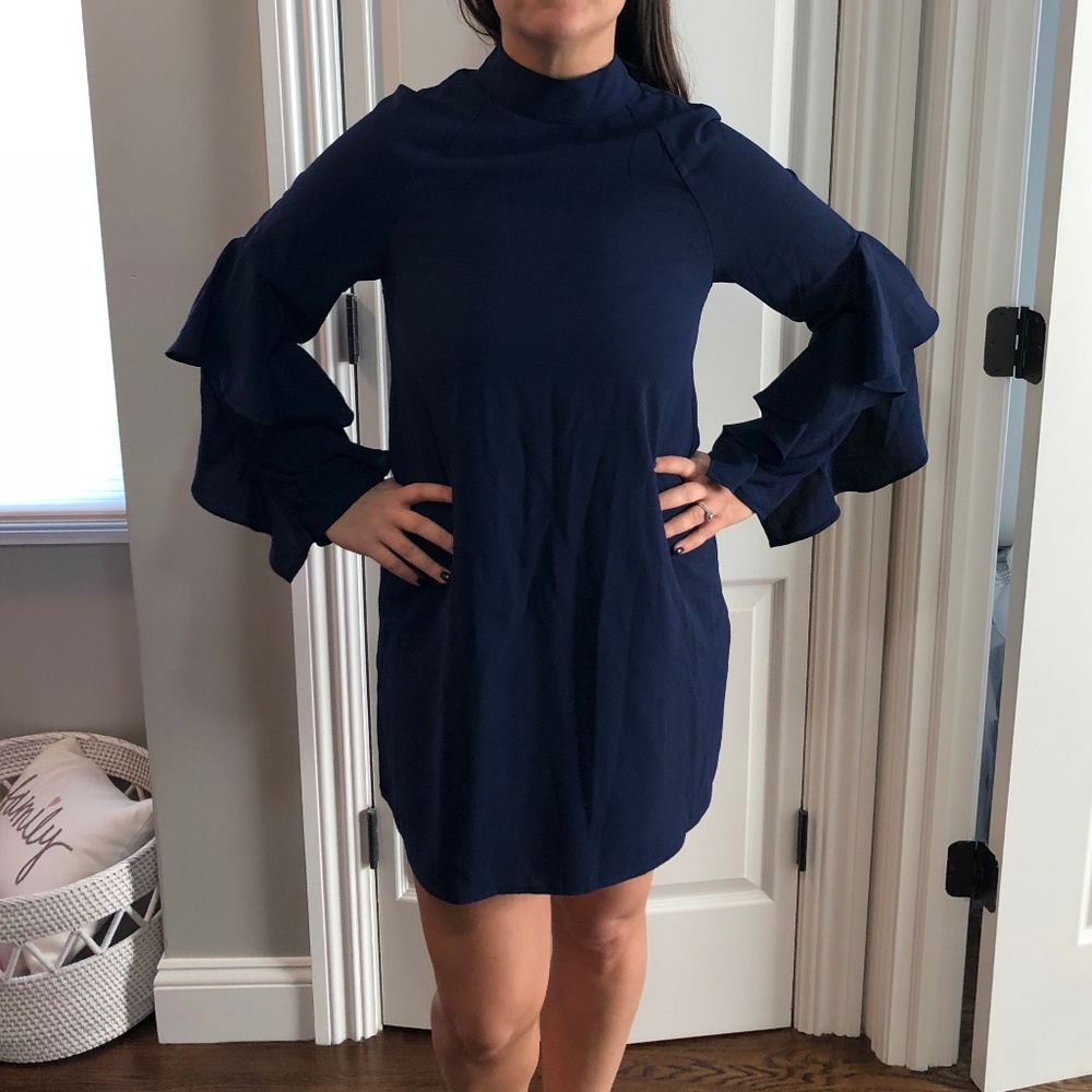 NWT! Navy Blue Long Sleeve Ruffle Dress